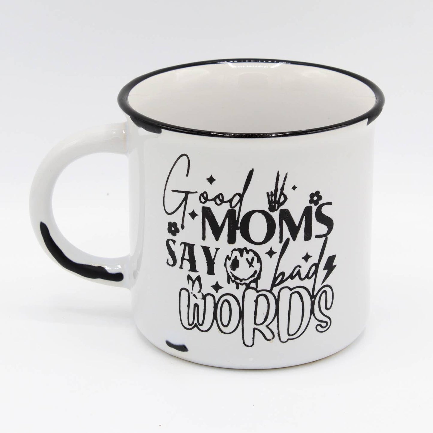 Good Moms | Say Bad Words | Motherhood: Distressed White Mug