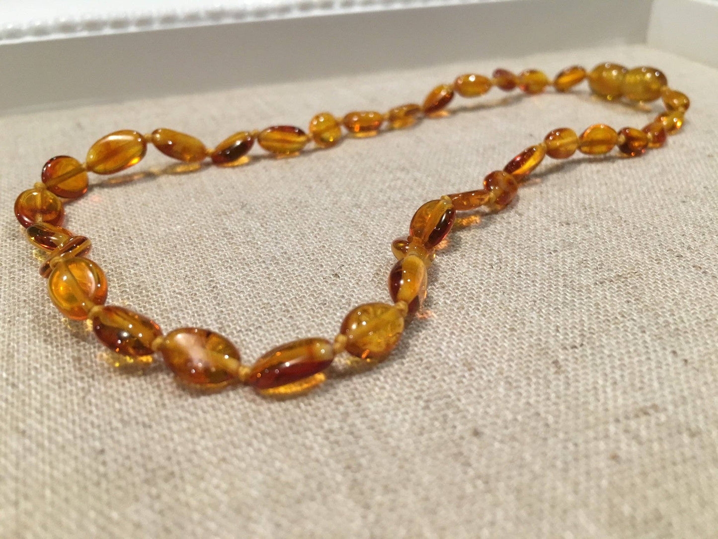 Polished Honey Bean 11 Baltic Amber Necklace teething fever fussiness