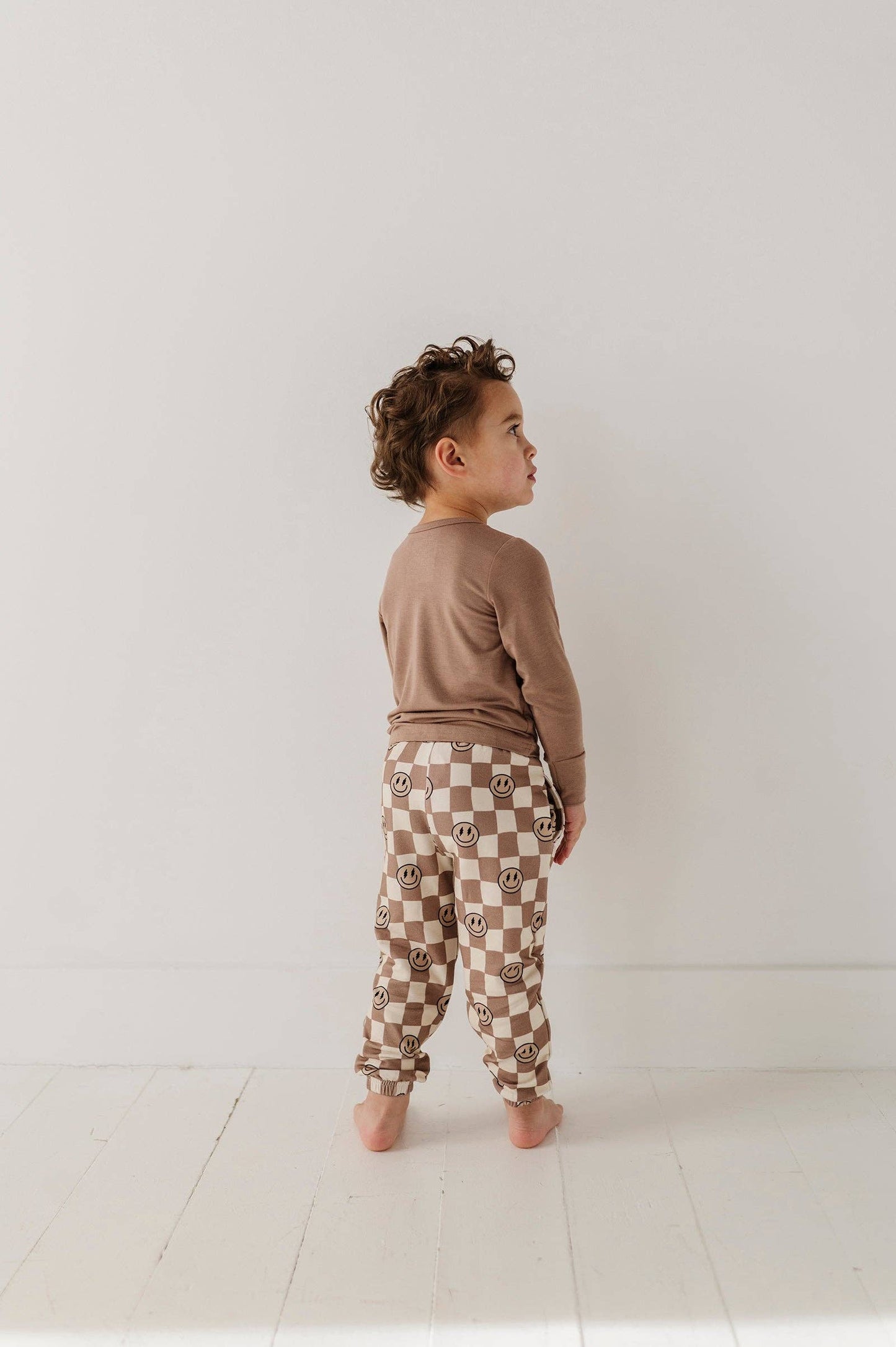Boy's Joggers Bamboo/Cotton Baby/Kids Clothing Fall 2025: Smiley Check in Portabella