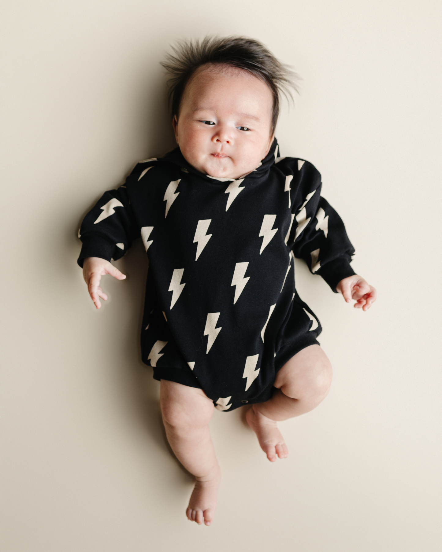 Hooded Bubble Romper | Black Bolts