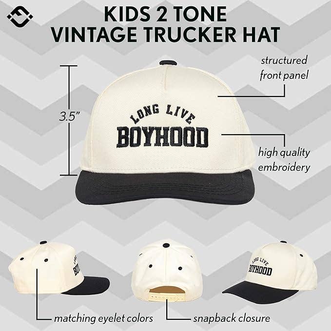 Embroidered Two Tone Snapback - Long Live Boyhood - Black/Beige