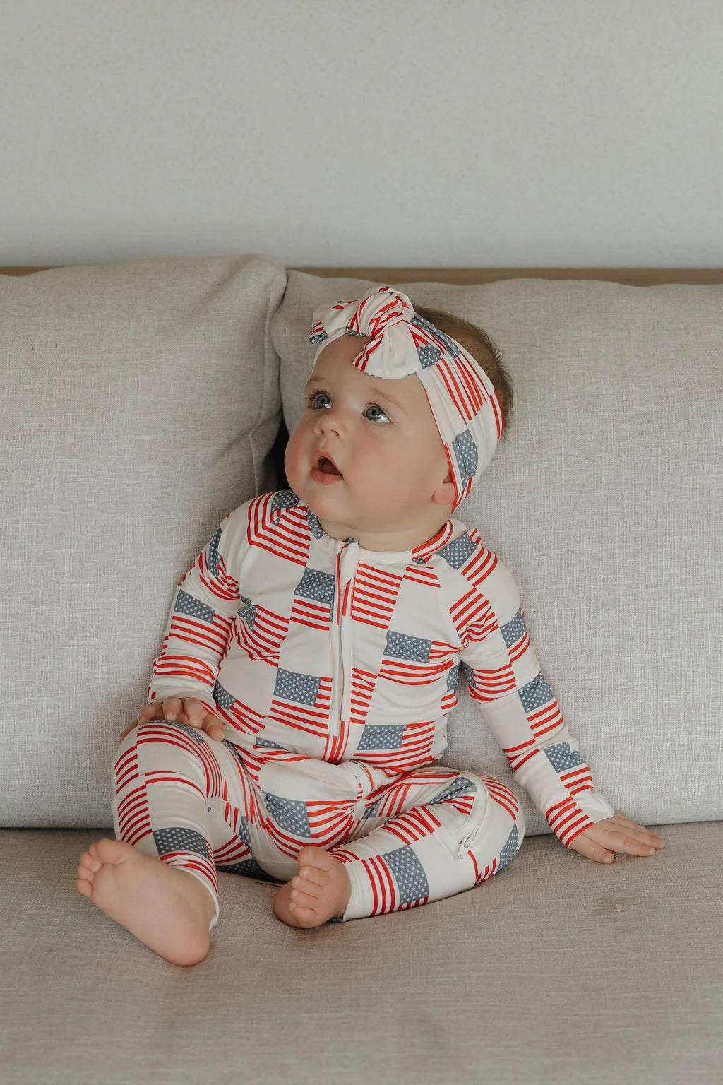 American Flag Bamboo Zip Romper