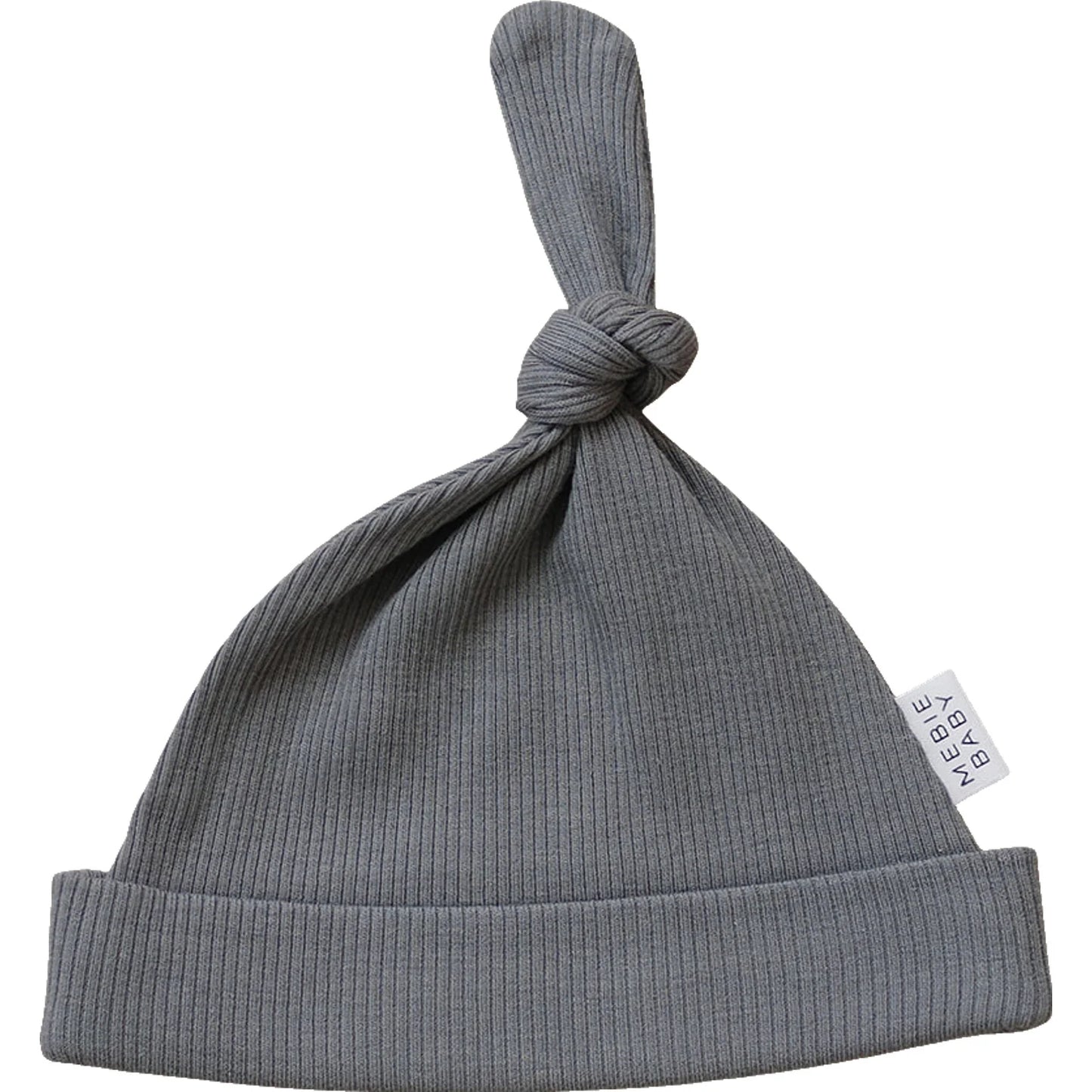 Grey Organic Ribbed Top Knot Newborn Hat