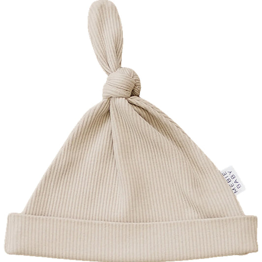 Oatmeal Organic Ribbed Top Knot Newborn Hat