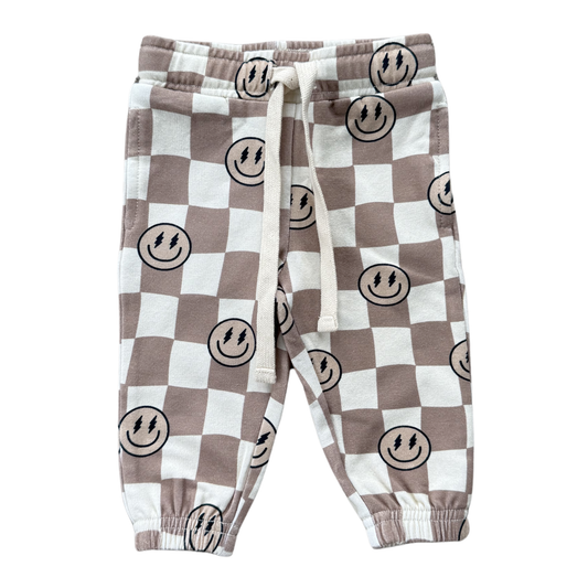 Boy's Joggers Bamboo/Cotton Baby/Kids Clothing Fall 2025: Smiley Check in Portabella