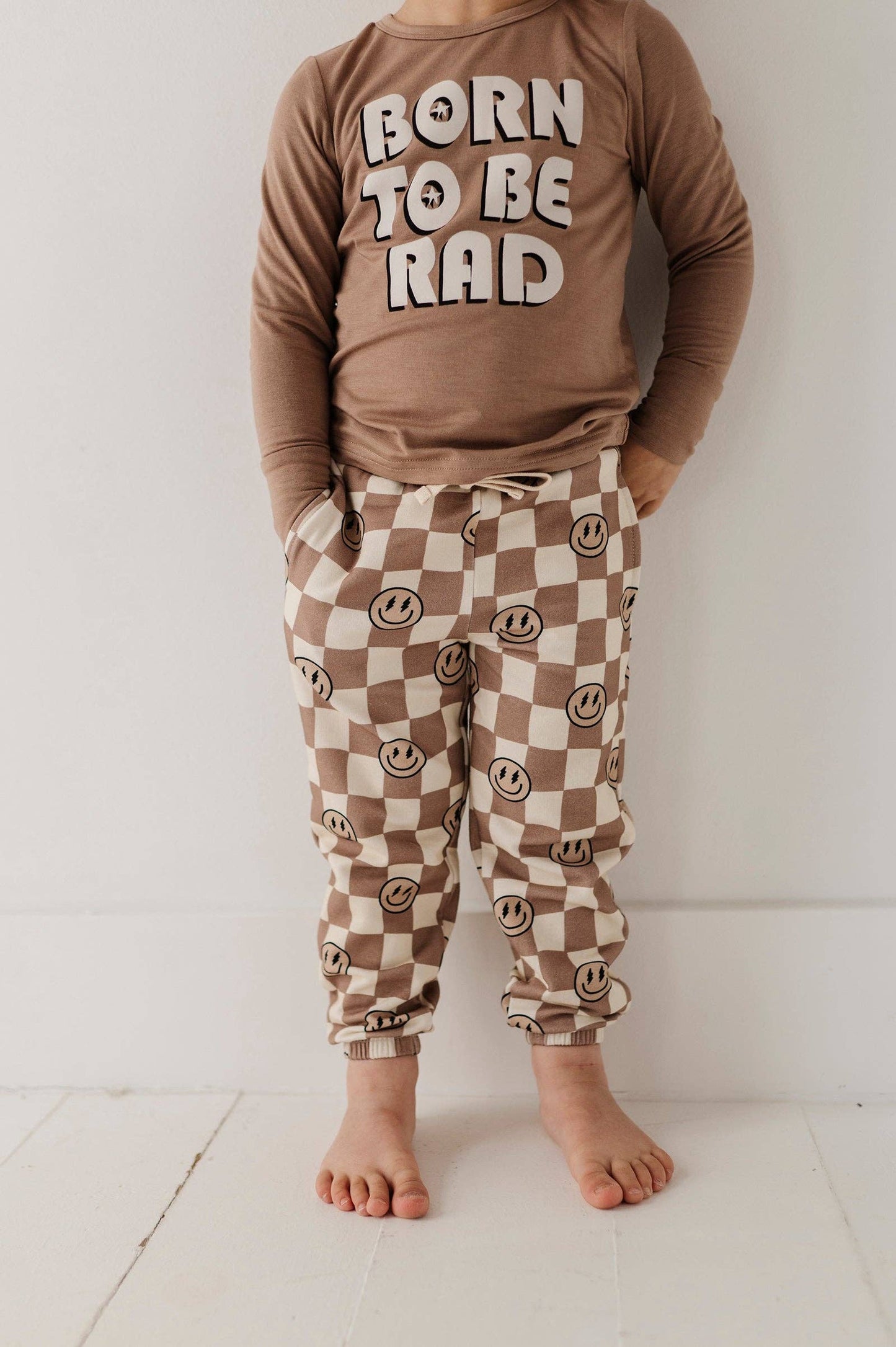 Boy's Joggers Bamboo/Cotton Baby/Kids Clothing Fall 2025: Smiley Check in Portabella