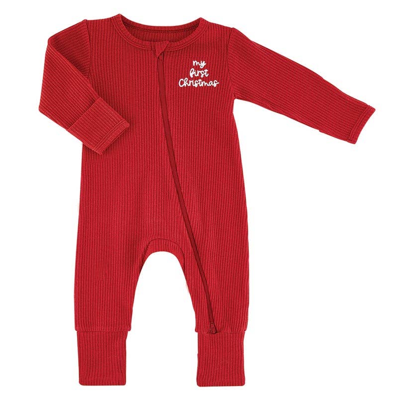 Waffle Knit Cozy Romper - My First Christmas (0-6m)