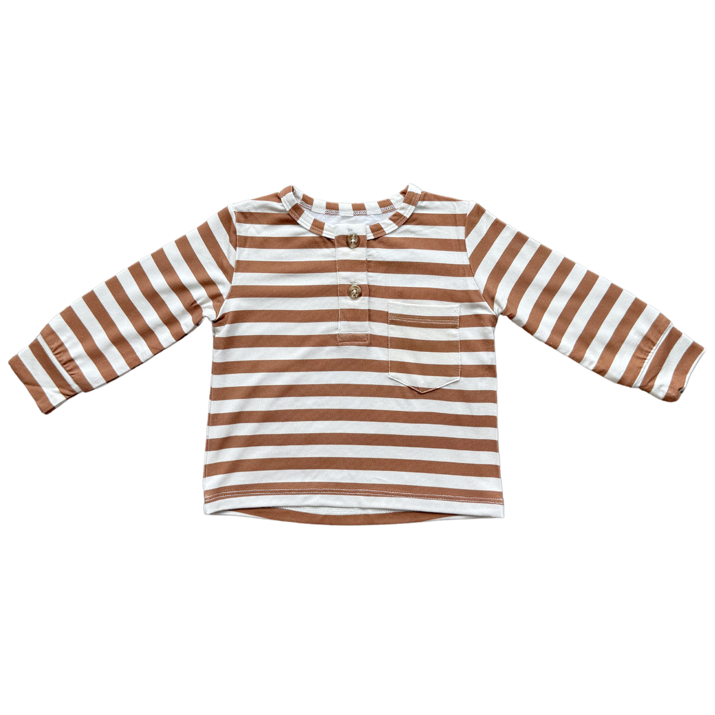 Long Sleeve Henley Shirt Bamboo Caramel Stripe