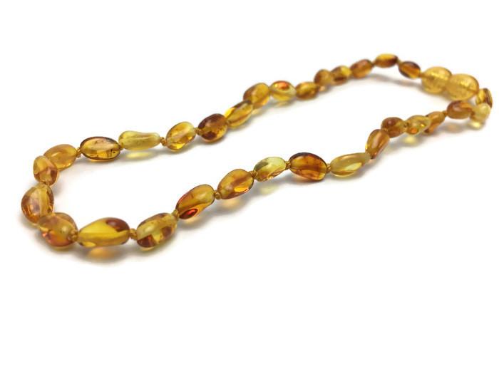 Polished Honey Bean 11 Baltic Amber Necklace teething fever fussiness