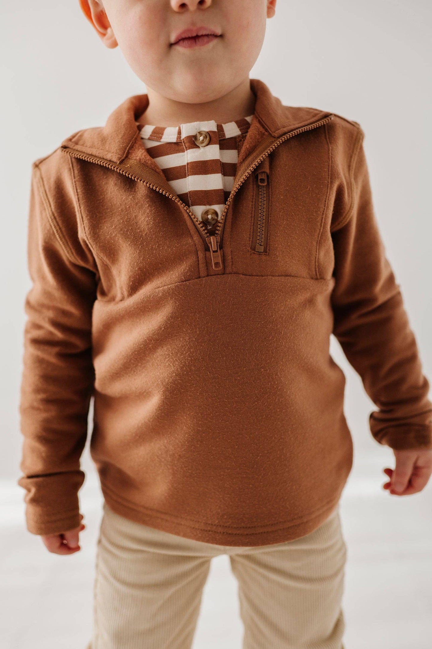 Long Sleeve Henley Shirt Bamboo Caramel Stripe