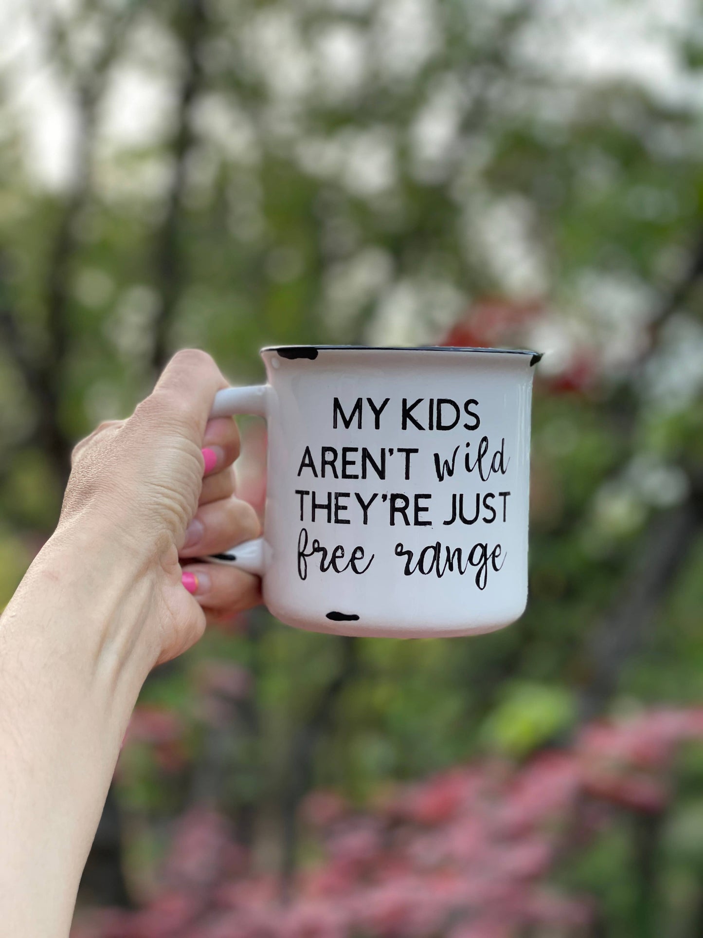My Kids aren't Wild, They're Just Free Range: Distressed White Mug