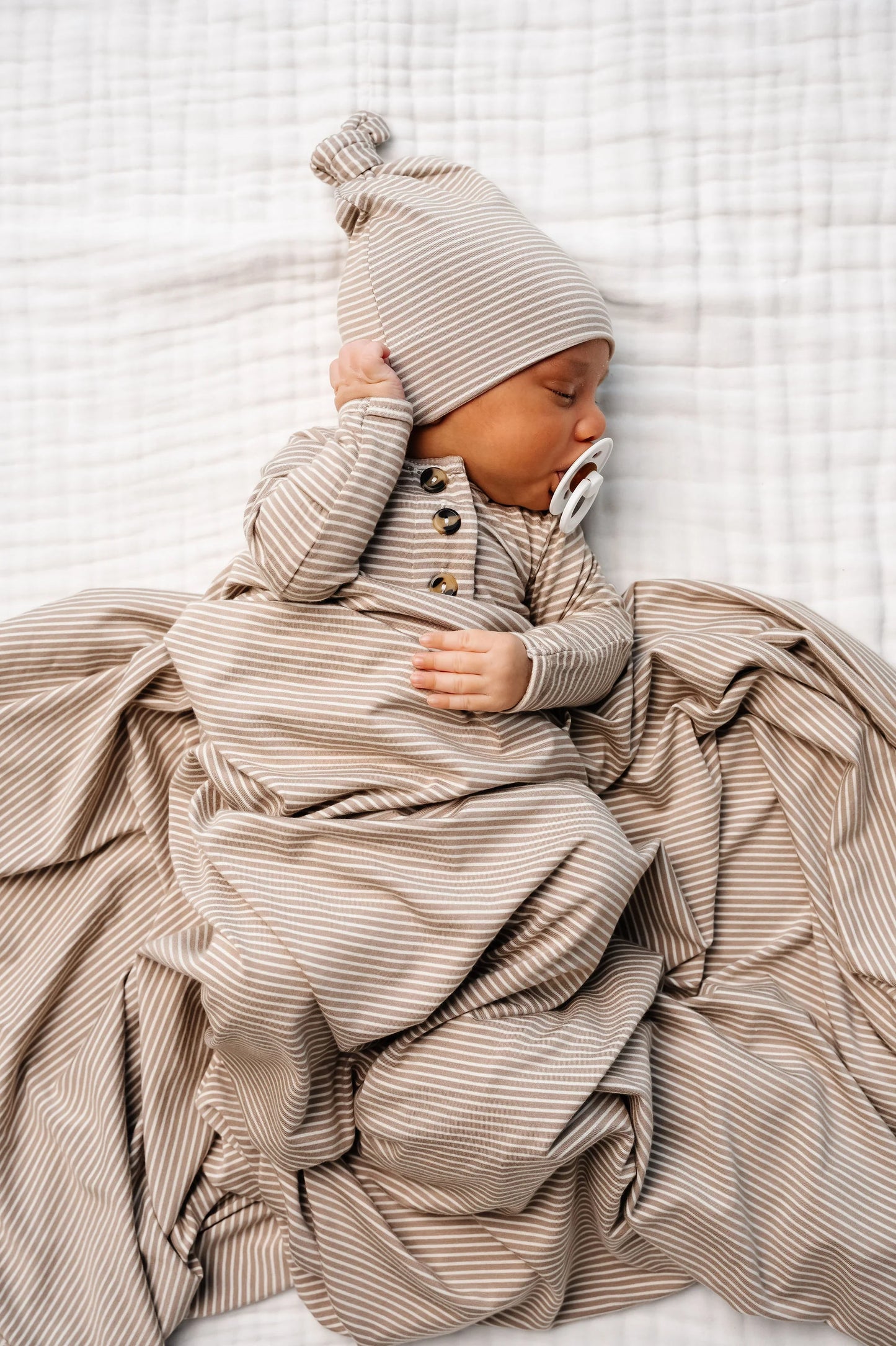 Lou Lou Banks Tan/Stripe Knotted Gown - NB -3m