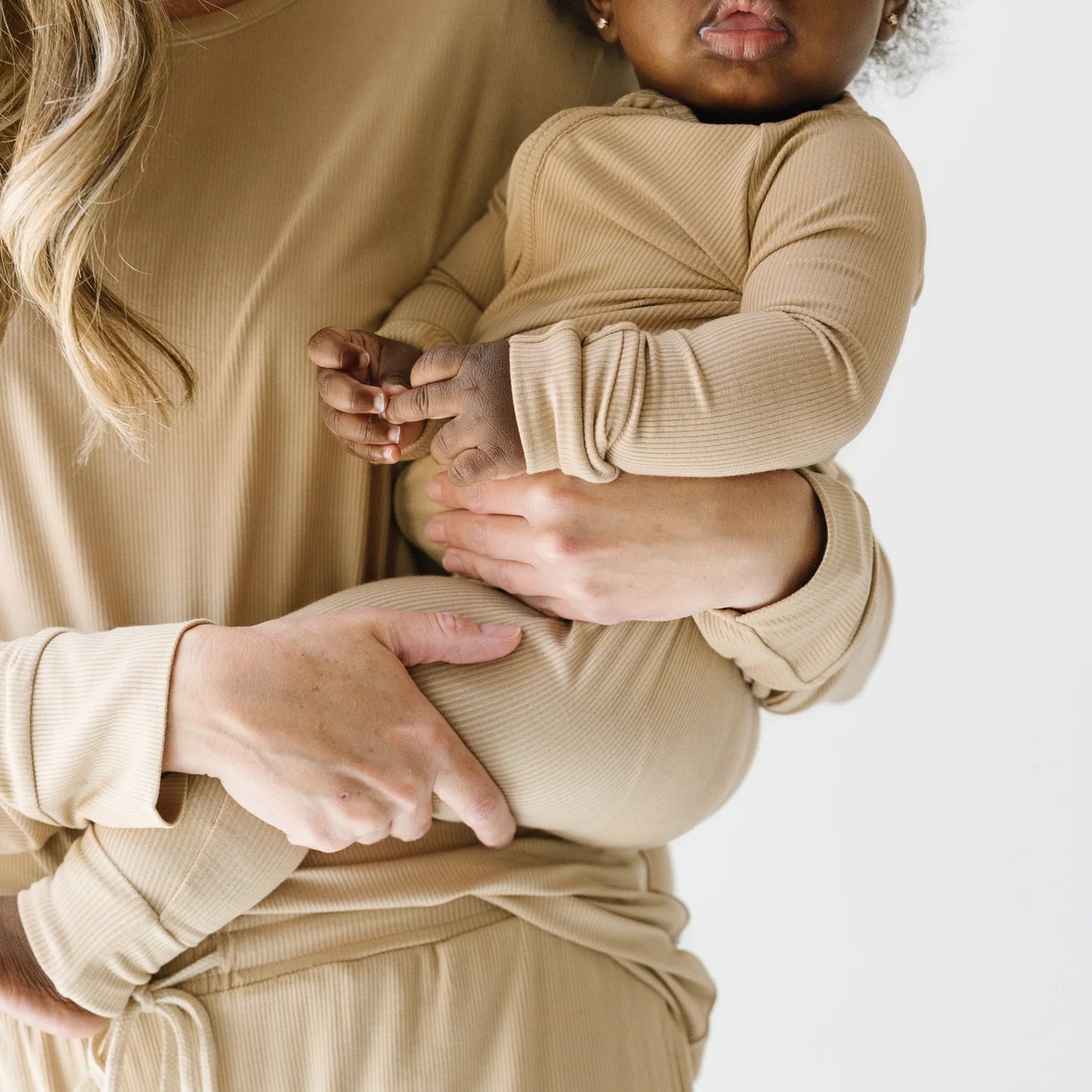 Tan Bamboo Small Ribbed Zip Romper