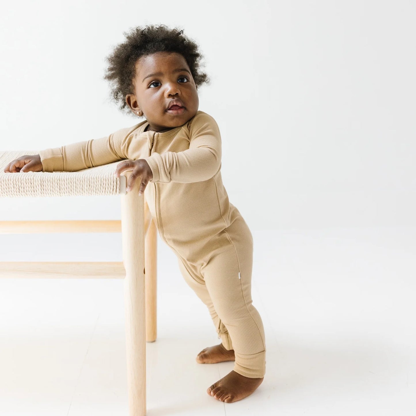 Tan Bamboo Small Ribbed Zip Romper