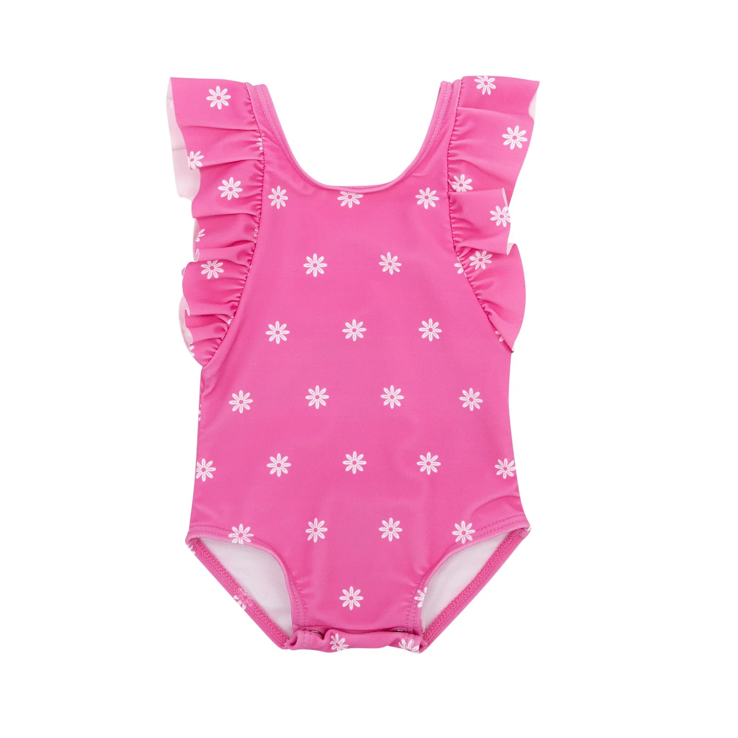 Hot Pink Daisies Ruffle Sleeve Bathing Suit