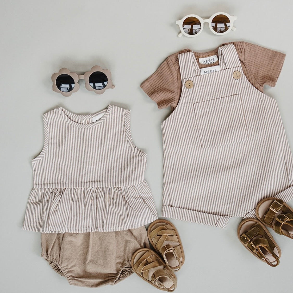 Tan Stripe Short Overall