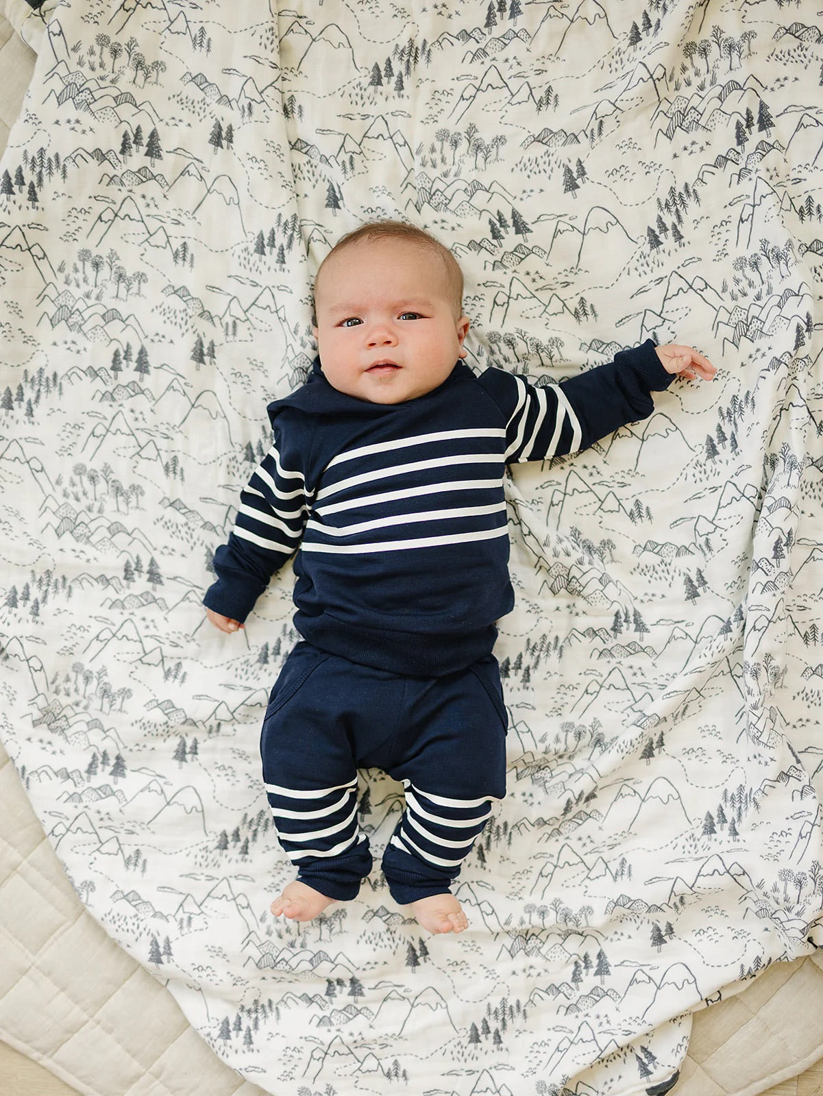 Navy and White Stripe Hooded Jogger Set