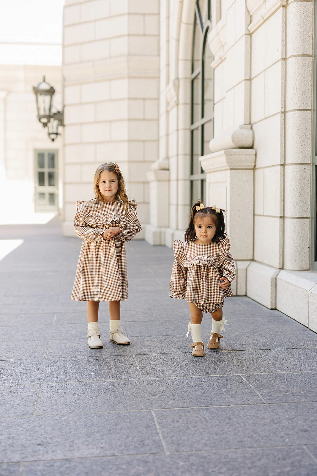 Gingham Brown Ruffle Dress