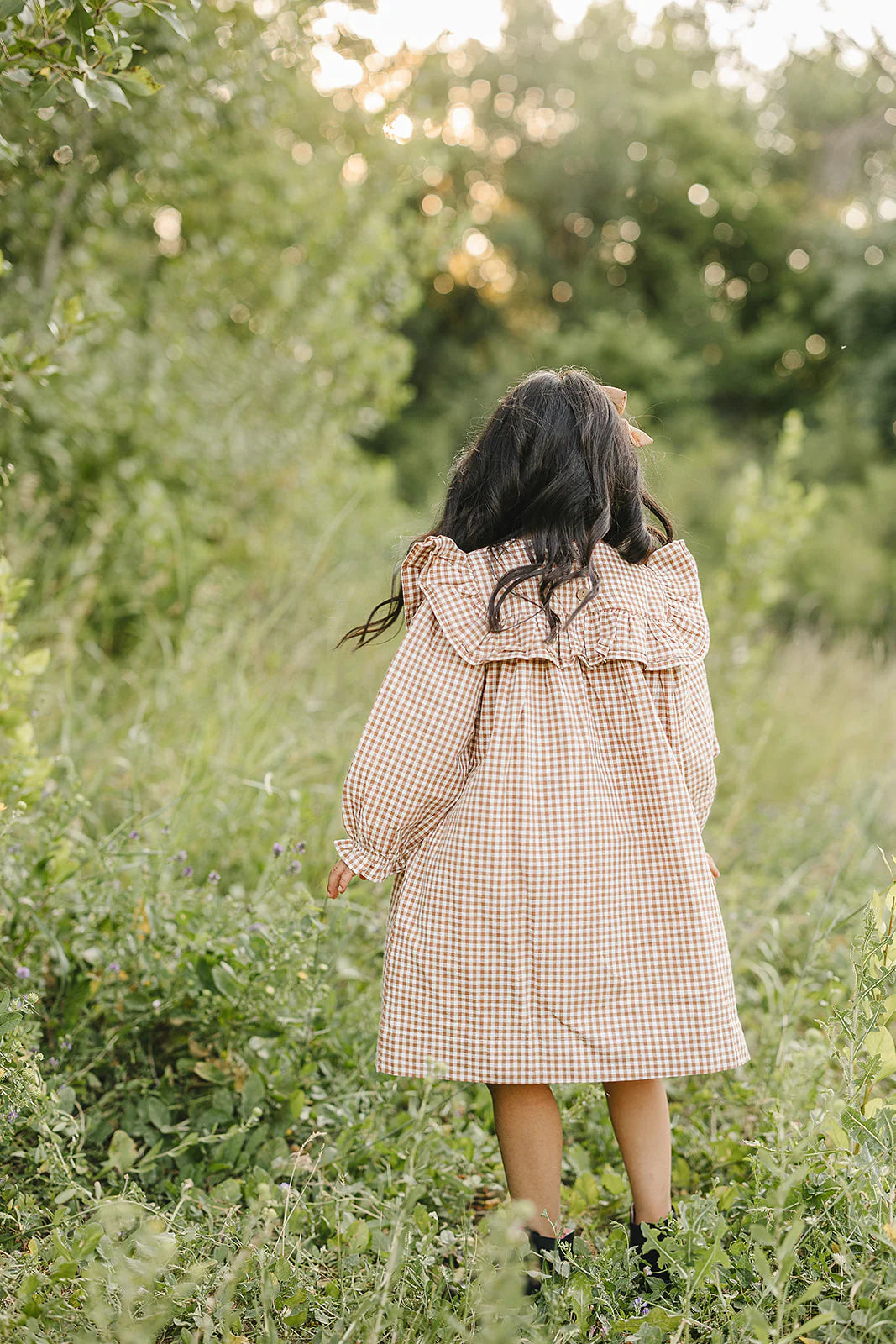 Gingham Brown Ruffle Dress