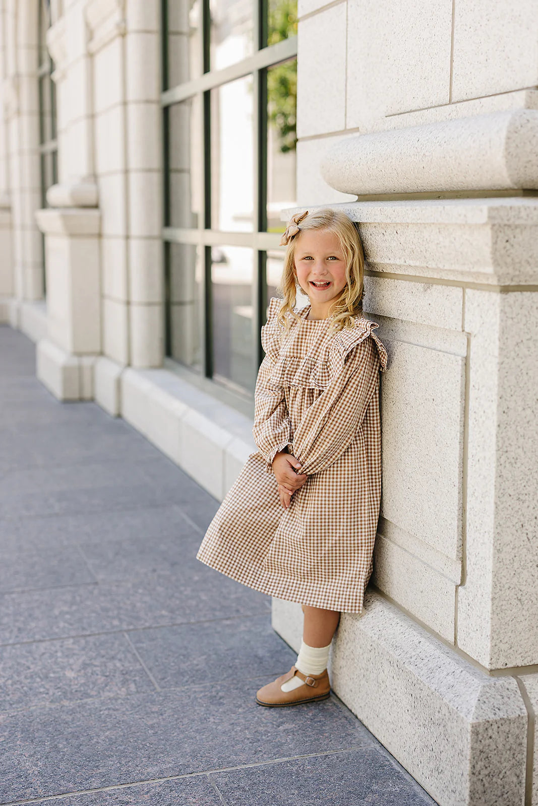Gingham Brown Ruffle Dress