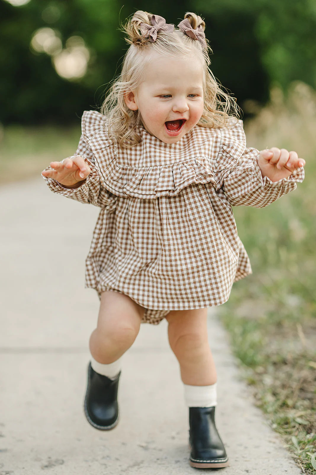 Brown Gingham Ruffle Top with Diaper Cover