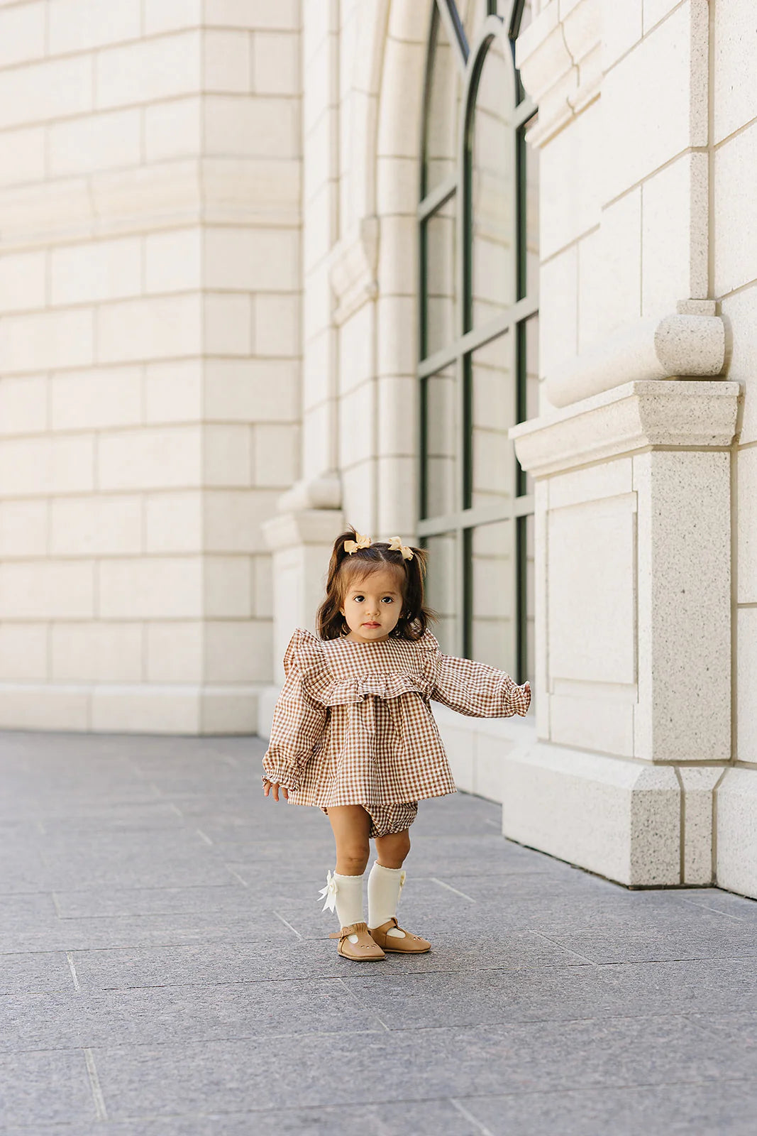 Brown Gingham Ruffle Top with Diaper Cover