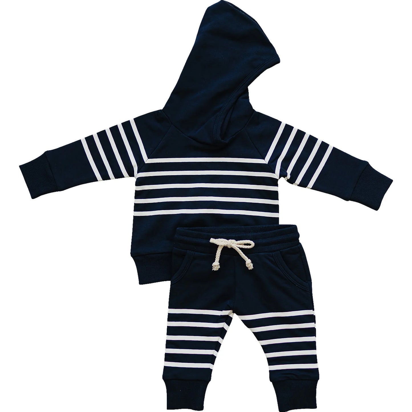 Navy and White Stripe Hooded Jogger Set