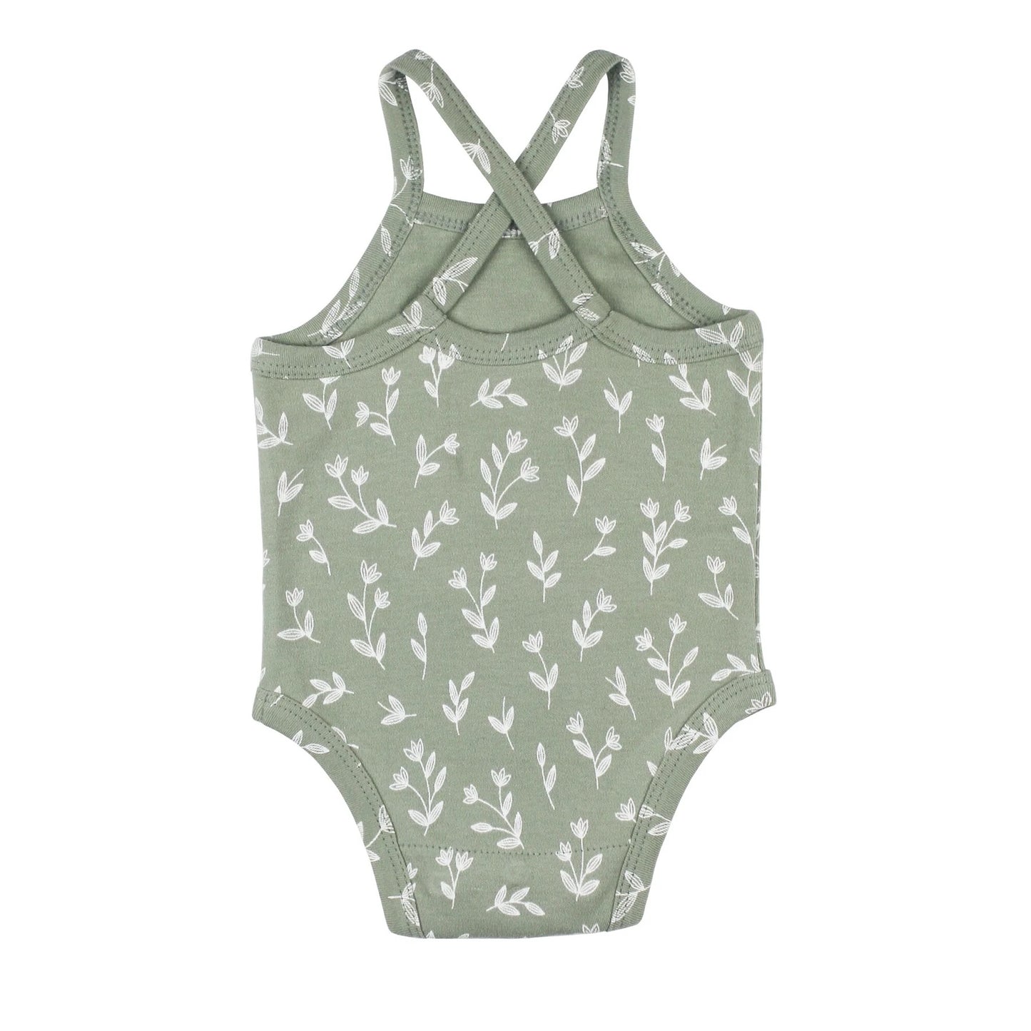 Organic Criss-Cross Bodysuit and Ruffle Bloomer Set in Seafoam Bloom