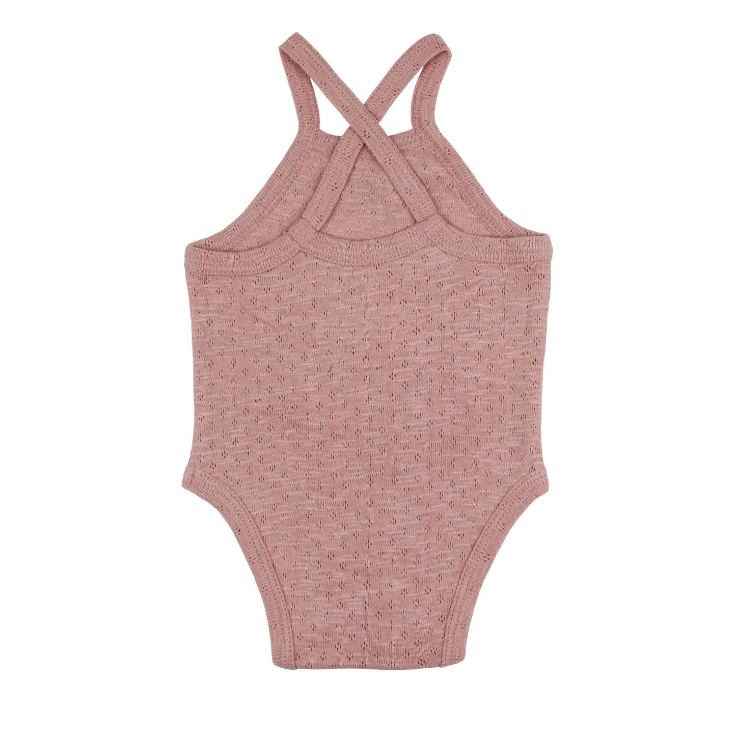 Organic Pointelle Ruffle Criss-Cross Bodysuit in Taffy
