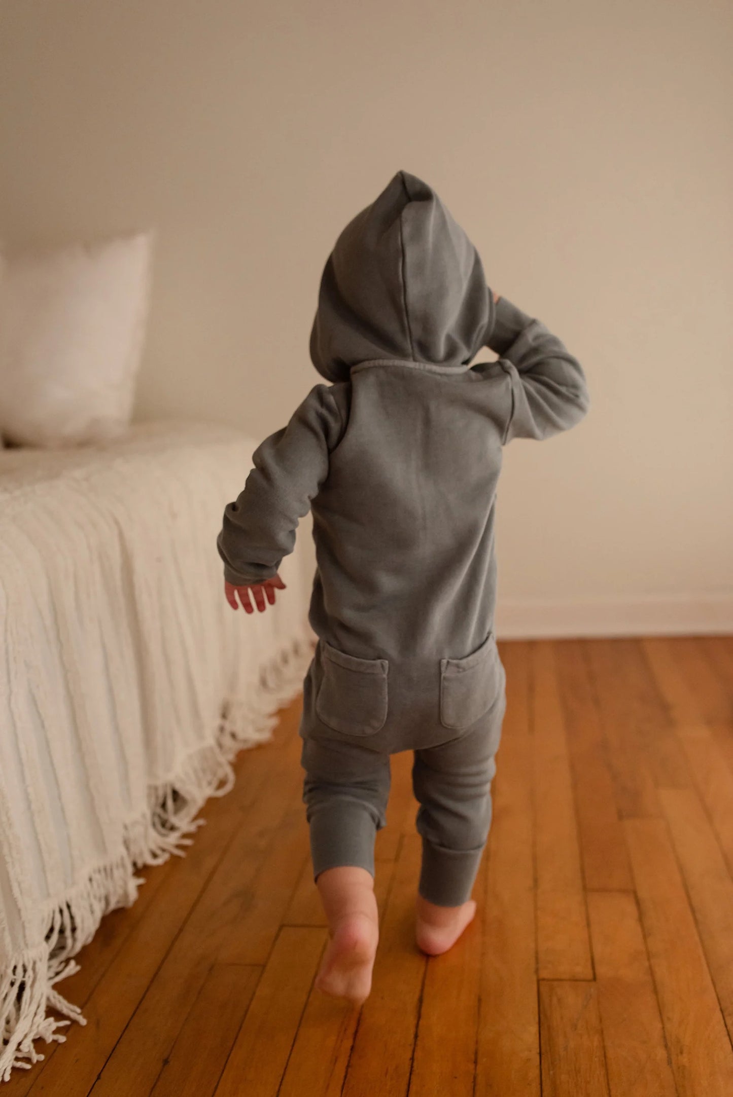 Moonshine Ash Navy - Organic Cozy Zip Hooded Romper