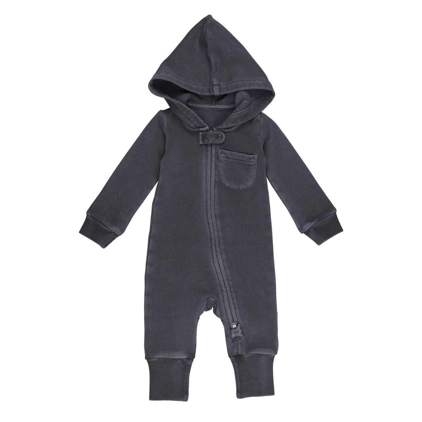 Coal Gray- Organic Cozy Zip Hooded Romper