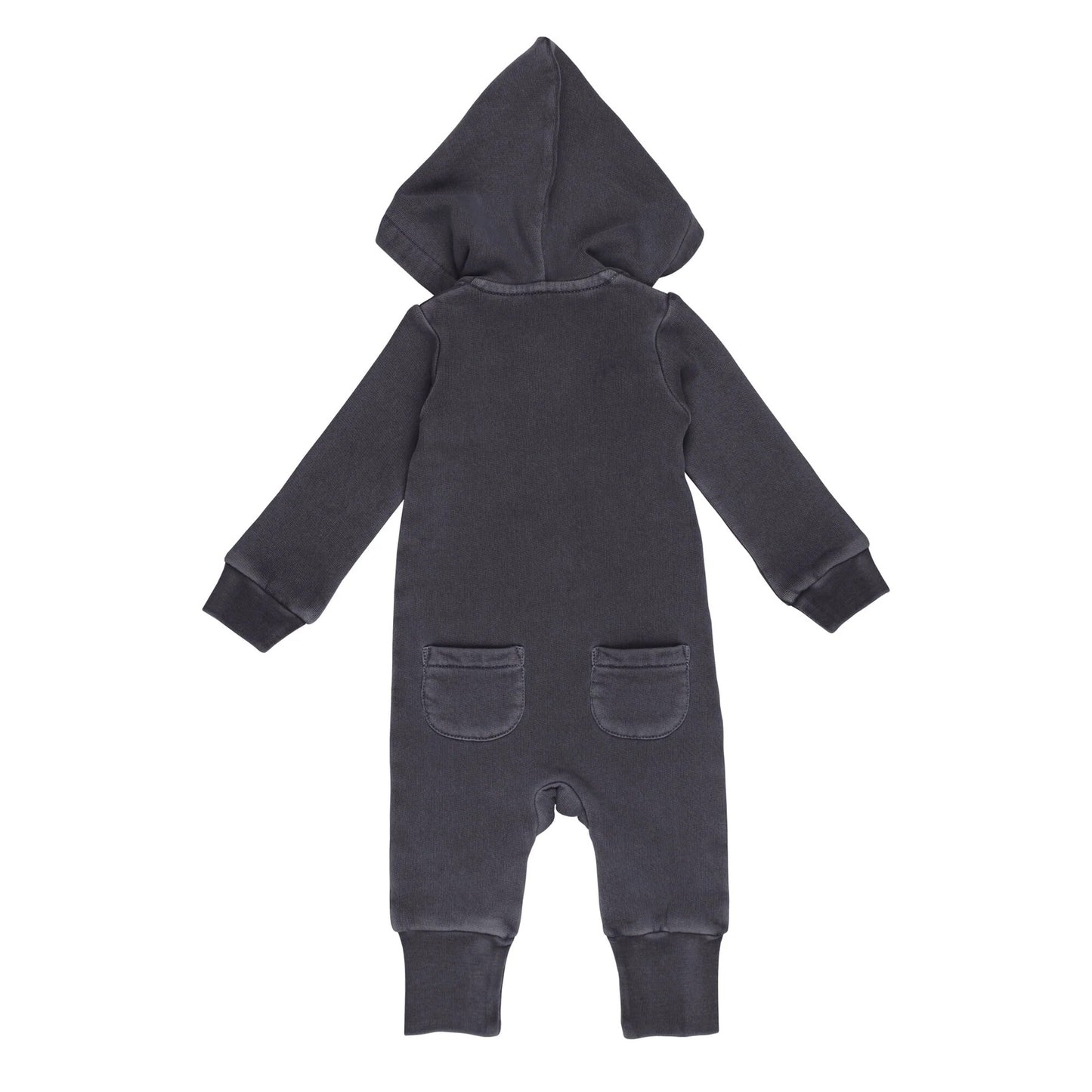 Coal Gray- Organic Cozy Zip Hooded Romper