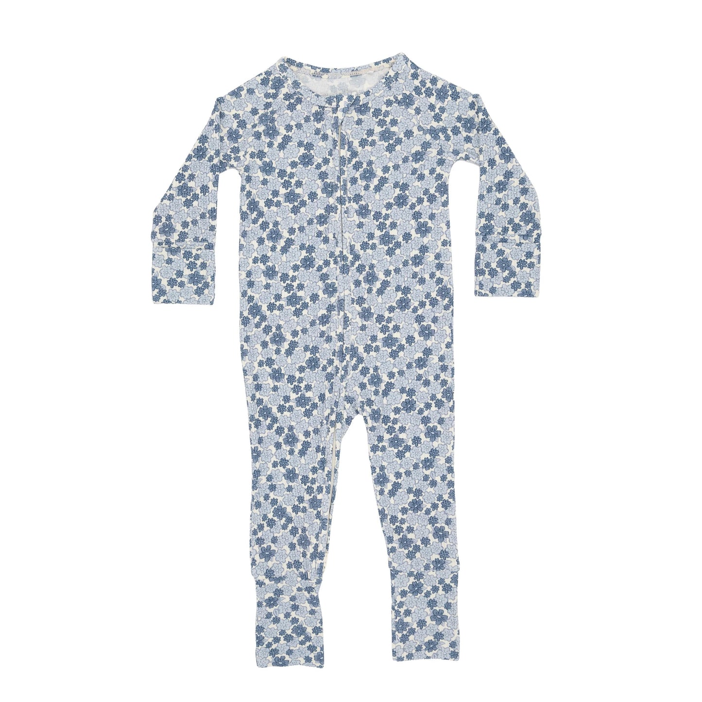 Blue Blossoms Small Ribbed Bamboo Zip Romper