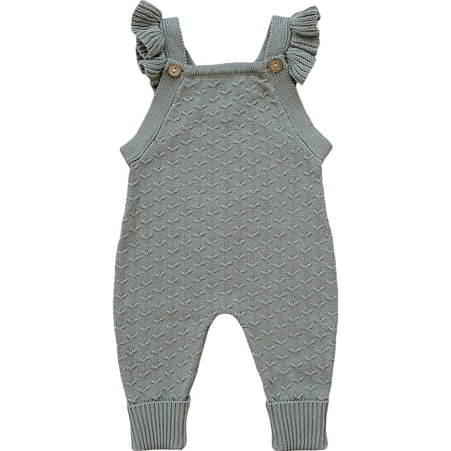 Green Ruffle Knit Overall Romper