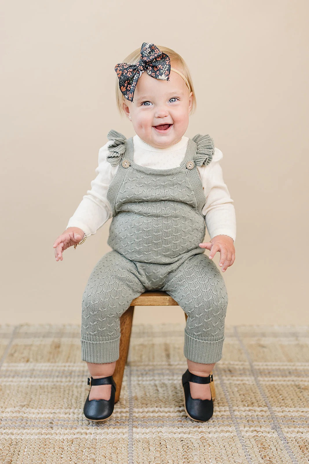 Green Ruffle Knit Overall Romper