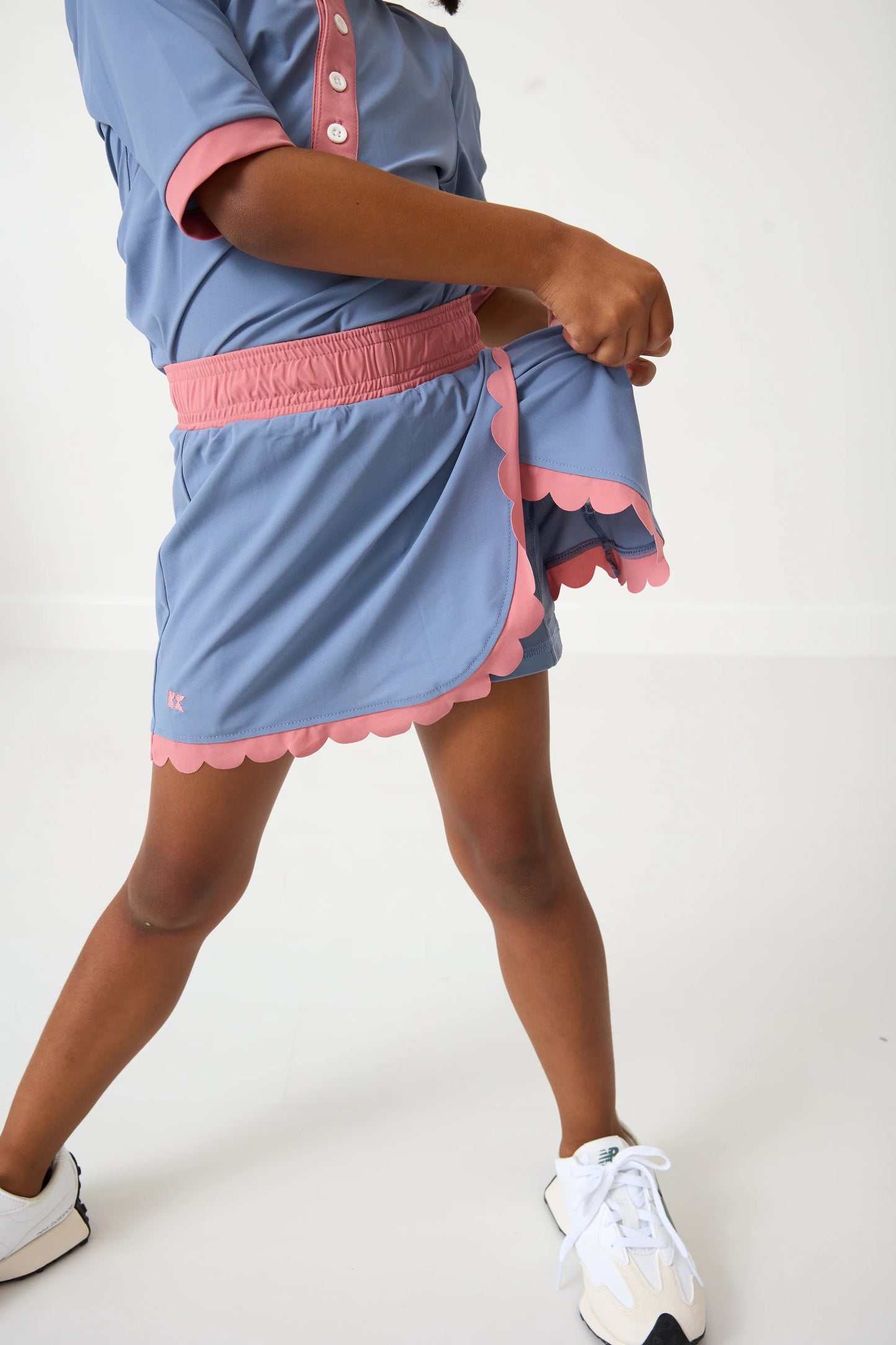 Slate Blue/Dusty Pink Scalloped Skort - Girls