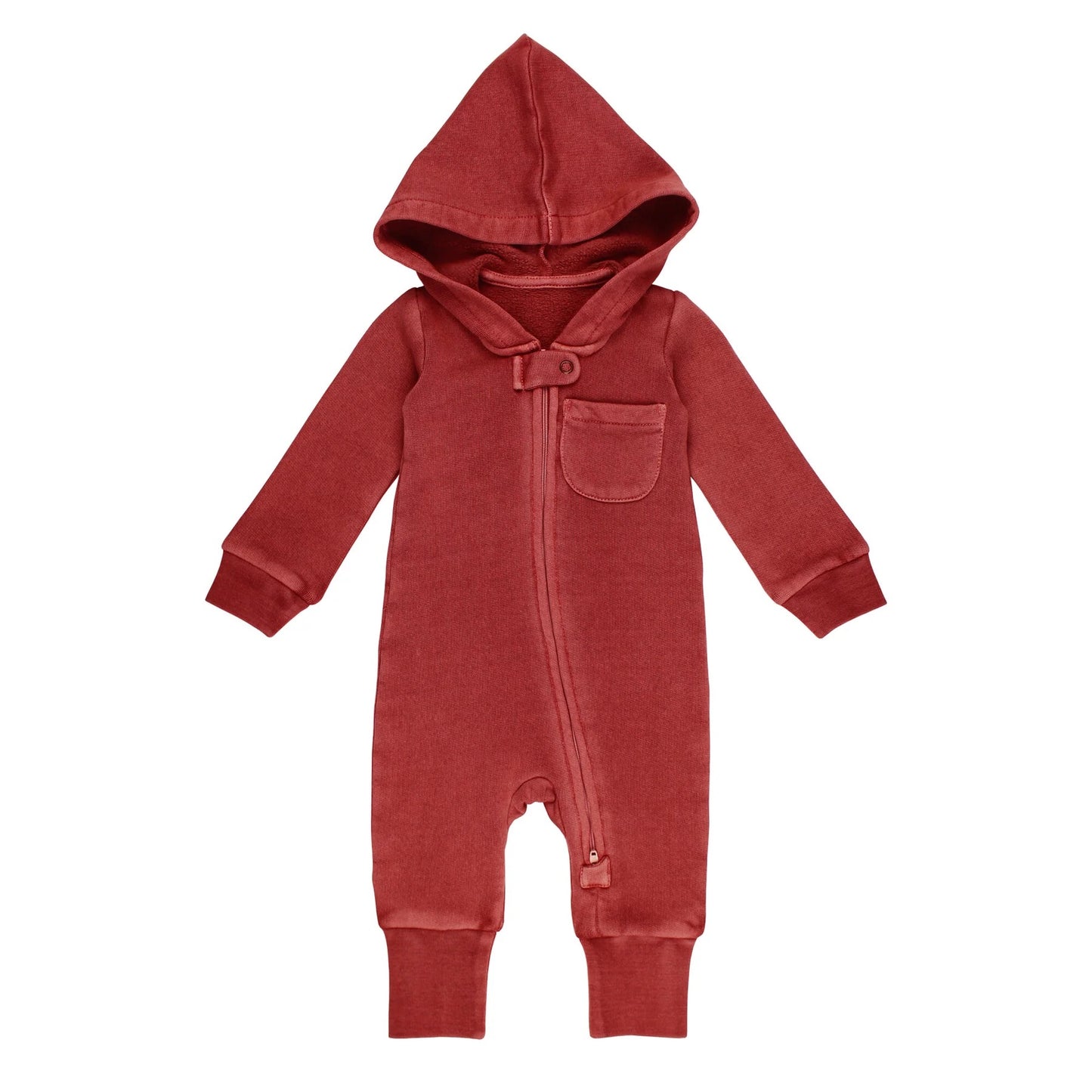 Cherry Red - Organic Cozy Zip Hooded Romper