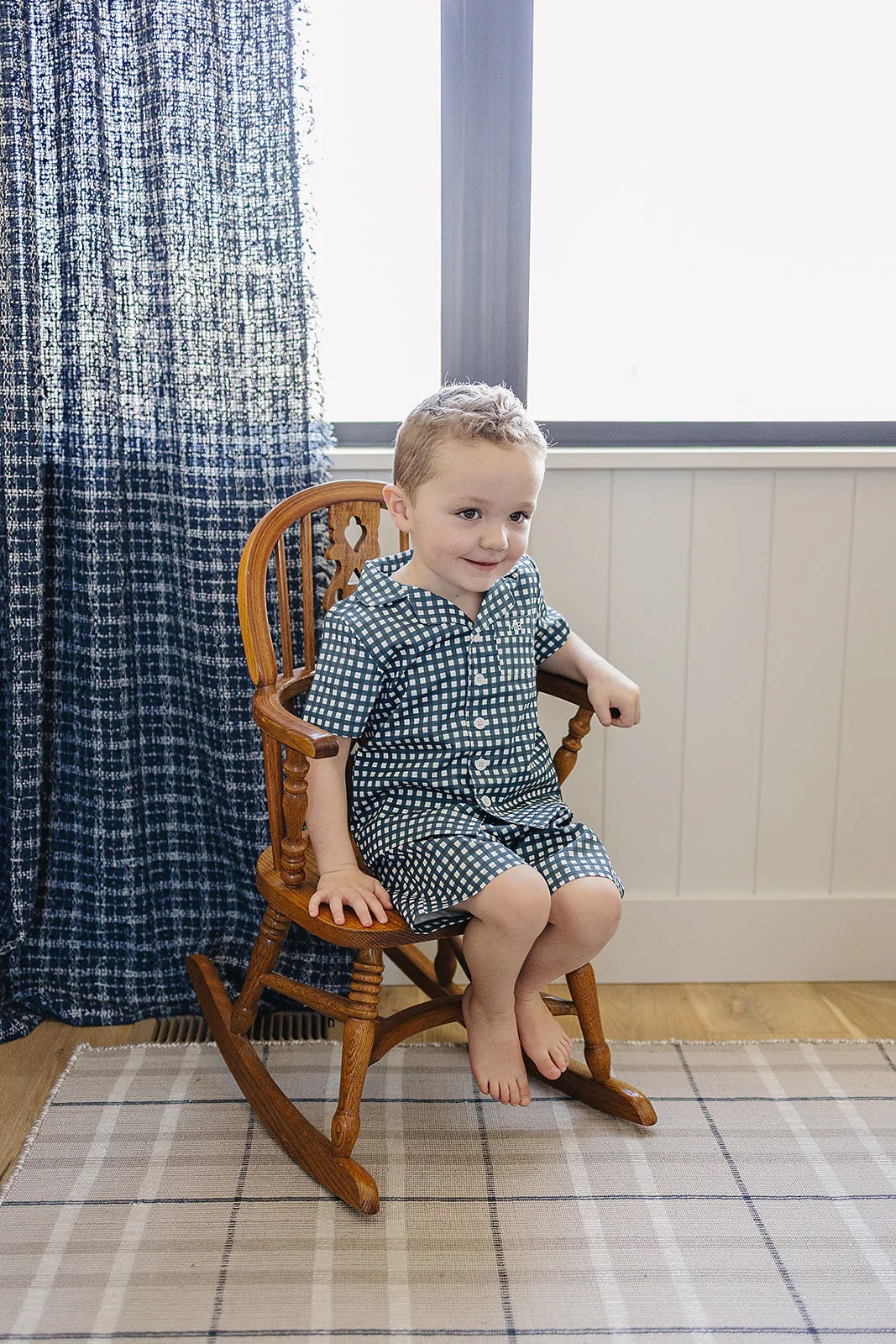 Navy Gingham Short Pajama Set