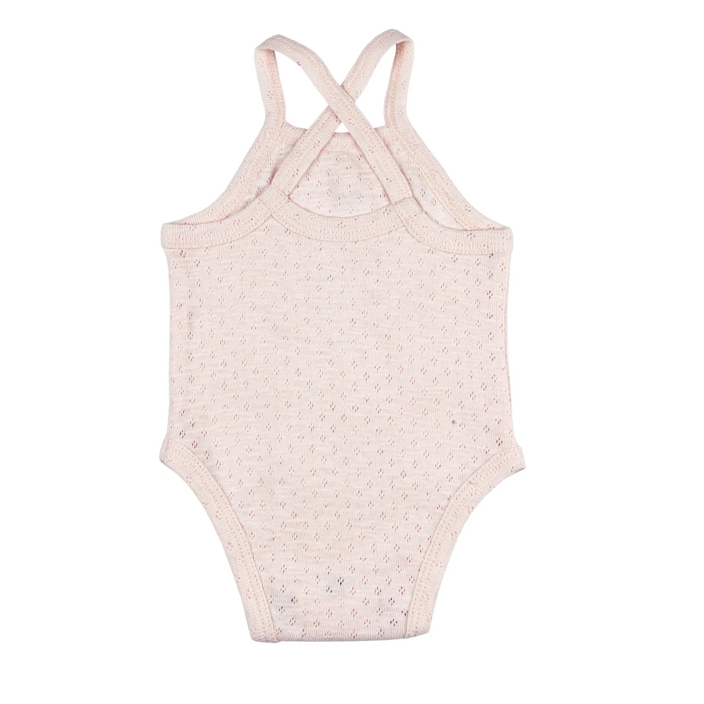 Organic Pointelle Ruffle Criss-Cross Bodysuit in Cotton Candy