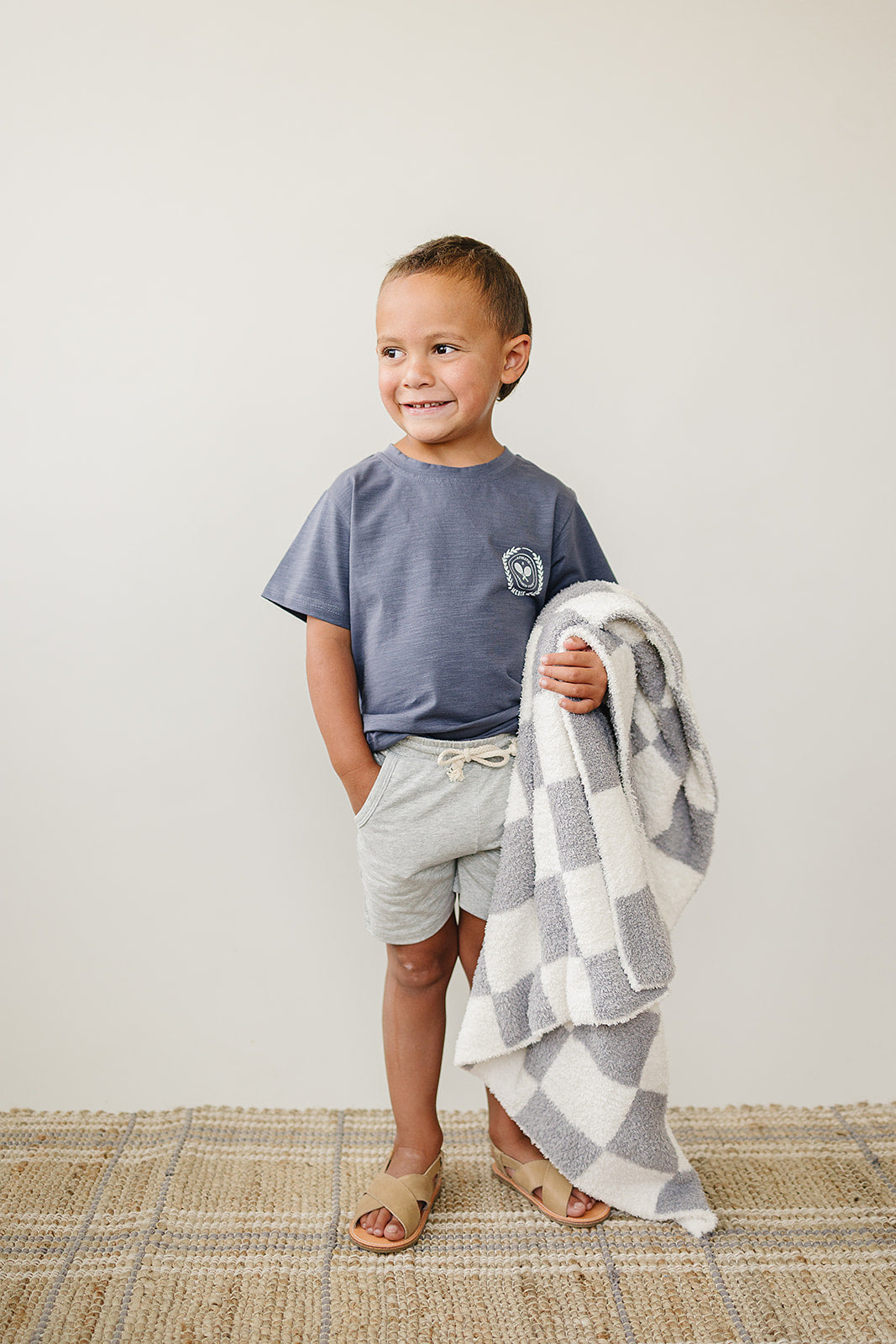 Grey Checkered Plush Blanket
