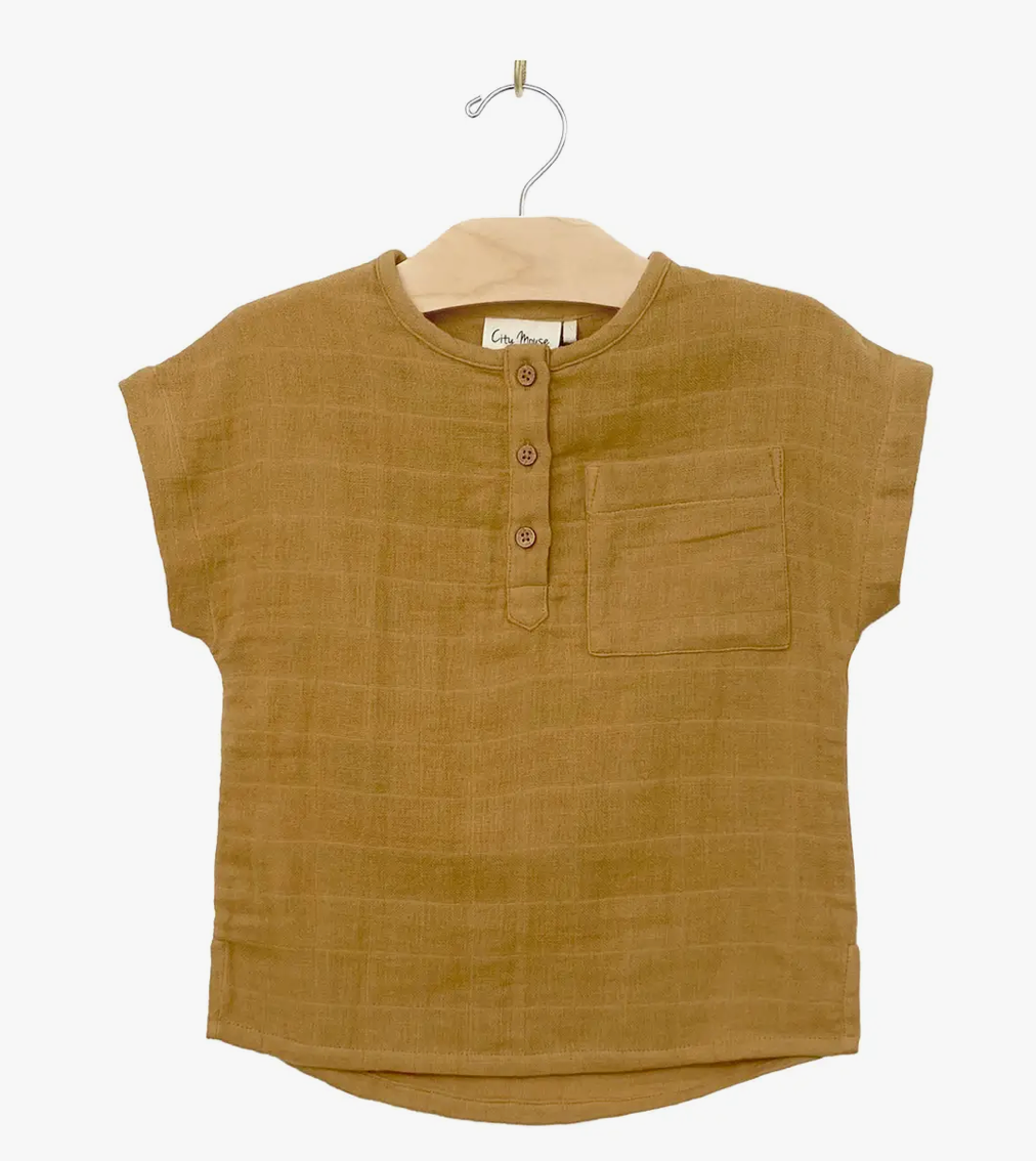 Muslin Henley Tee - Bronze