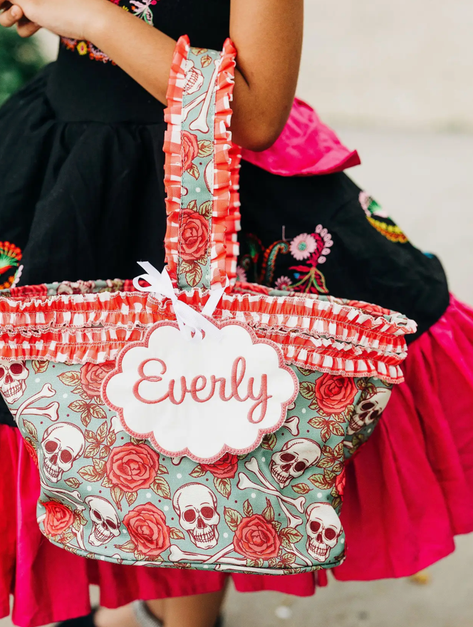 Roses and Skulls Halloween Reversible Basket - Name Tag Not Included