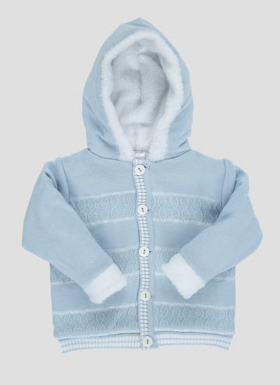 Heirloom Blue Knit Button Cardigan Jacket with Hood