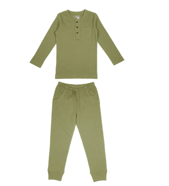 Kids Organic Thermal Henley Jogger Set - Sage