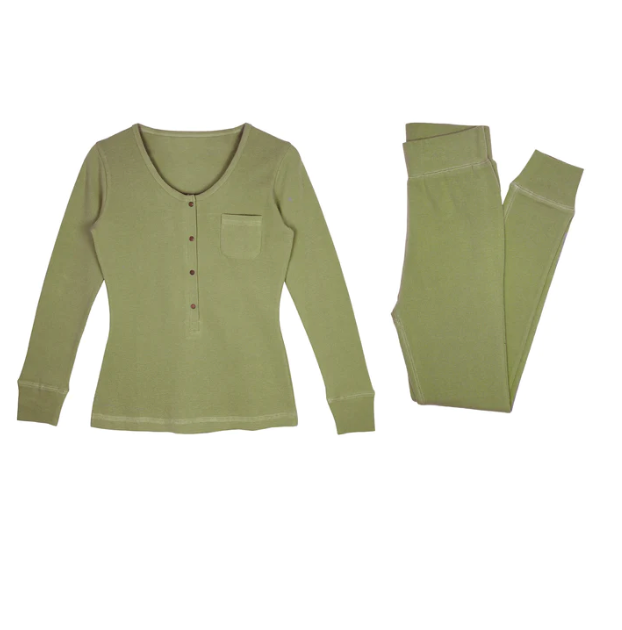 Women's Organic Thermal Henley Jogger Set - Sage