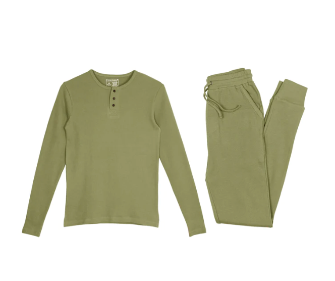 Men's Organic Thermal Henley Jogger Set - Sage
