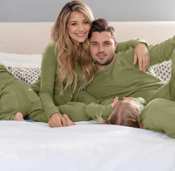 Men's Organic Thermal Henley Jogger Set - Sage