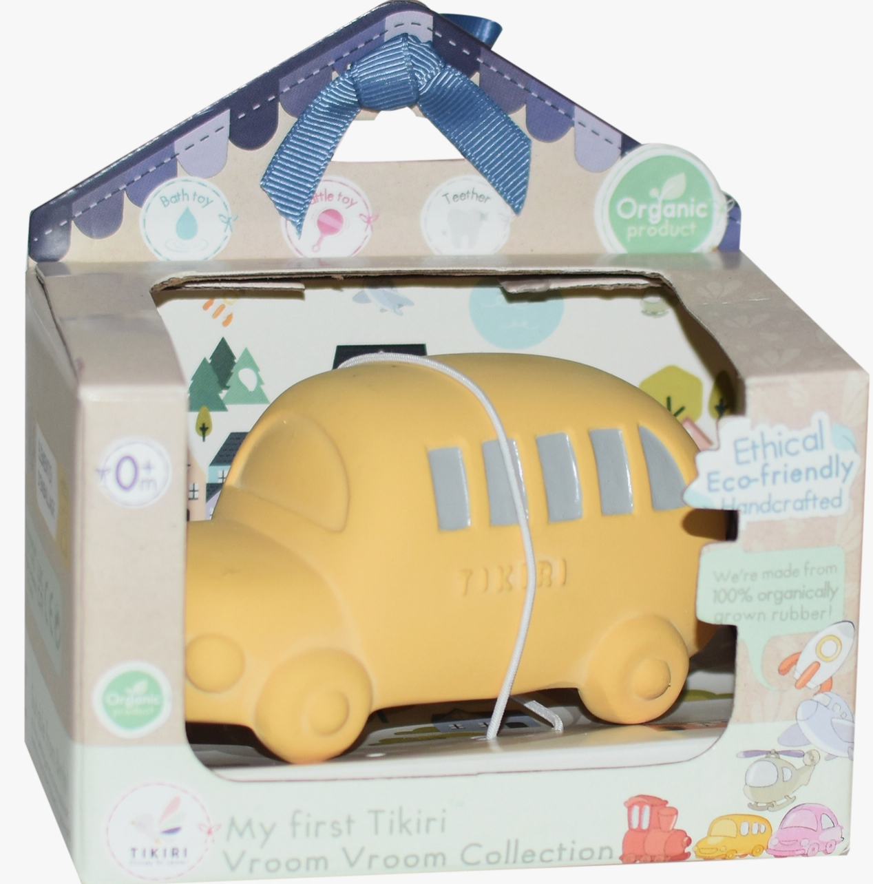 100% Natural Rubber Teether, Rattle, Bath Toy - Bus
