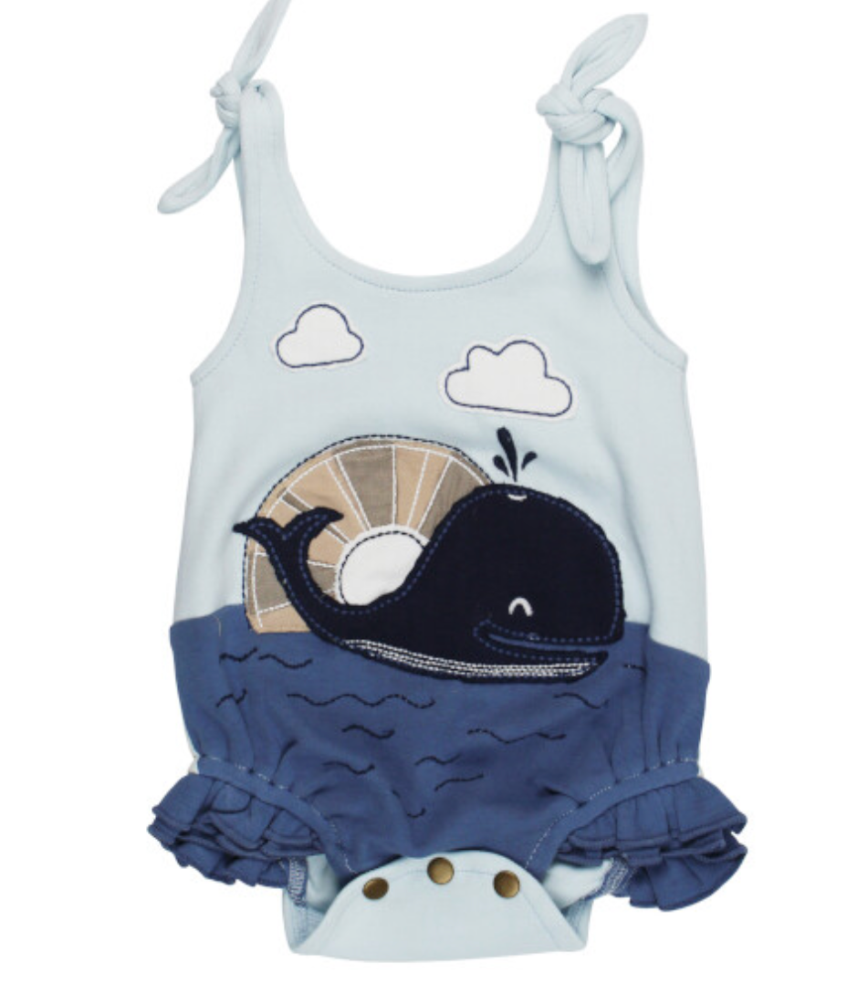 Organic Applique Ruffle Bodysuit - Whale (GIRLS)