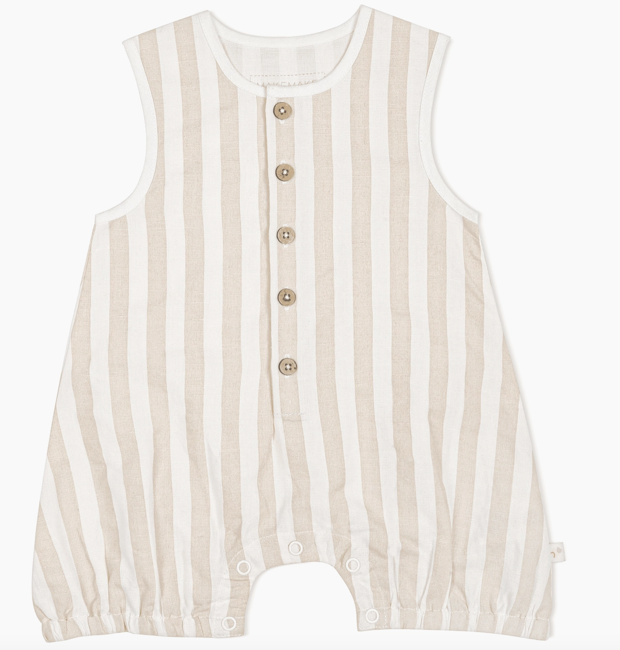 Organic Sleeveless Bubble Romper - Beige Stripes
